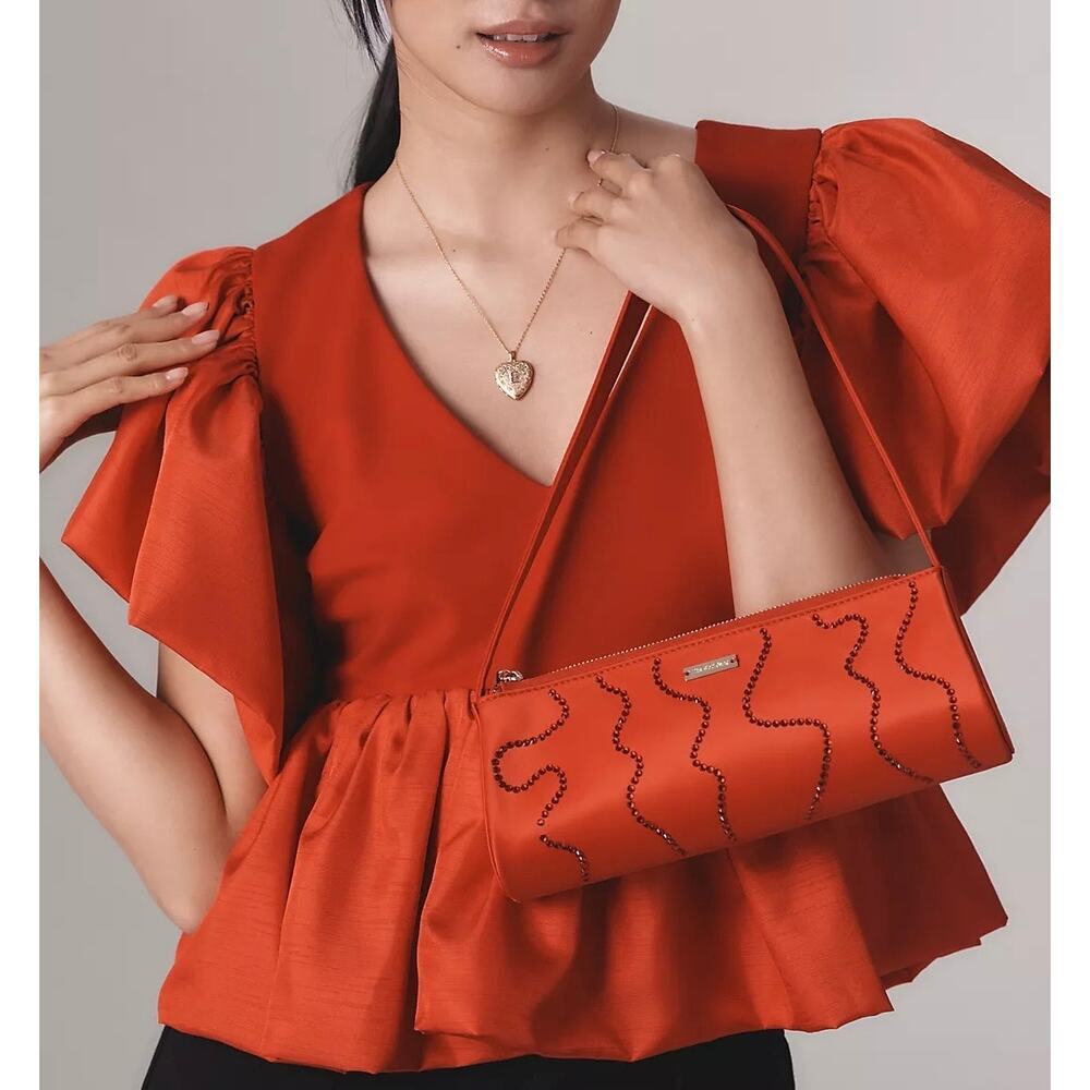 NWT Anthropologie Sunday in Brooklyn Short-Sleeve V-Neck Babydoll Blouse Red Med